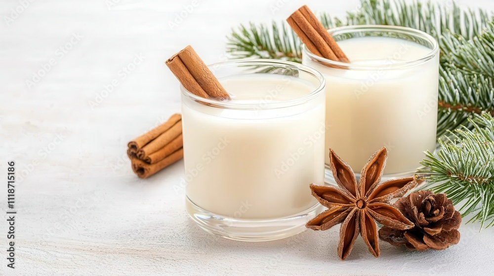 Festive Holiday Drinks with Cinnamon and Pine Decorations for Cozy Gatherings