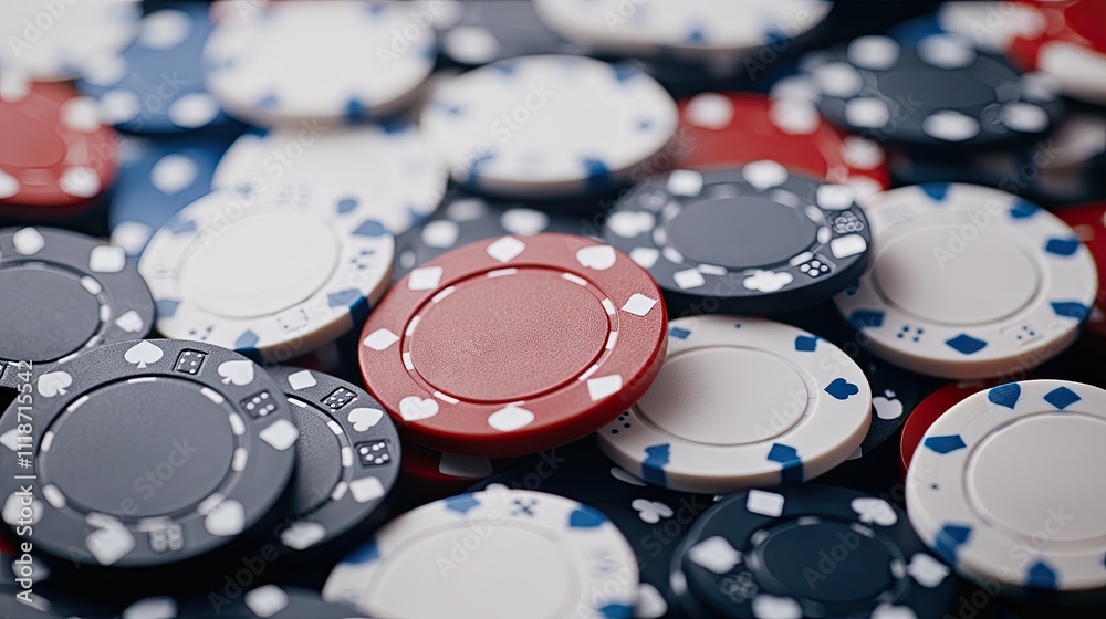 Players prepare for an exciting poker game with stacks of various colored chips on a polished wooden table, creating a vibrant and festive atmosphere. Players prepare for an exciting poker game with stacks of various colored chips on a polished wooden table, creating a vibrant and festive atmosphere.