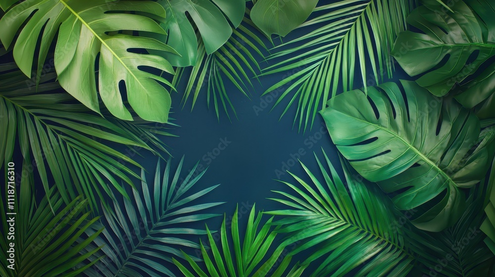 Lush Tropical Leaves Framing a Dark Background for Creative Designs Lush Tropical Leaves Framing a Dark Background for Creative Designs
