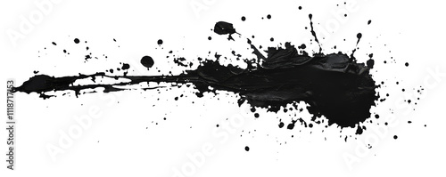 A dynamic splash of black paint isolated on a transparent background, perfect for artistic and design applications.