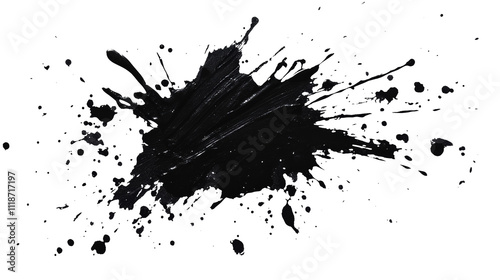 Black ink splash isolated on transparent background, ideal for artistic design and creative projects.