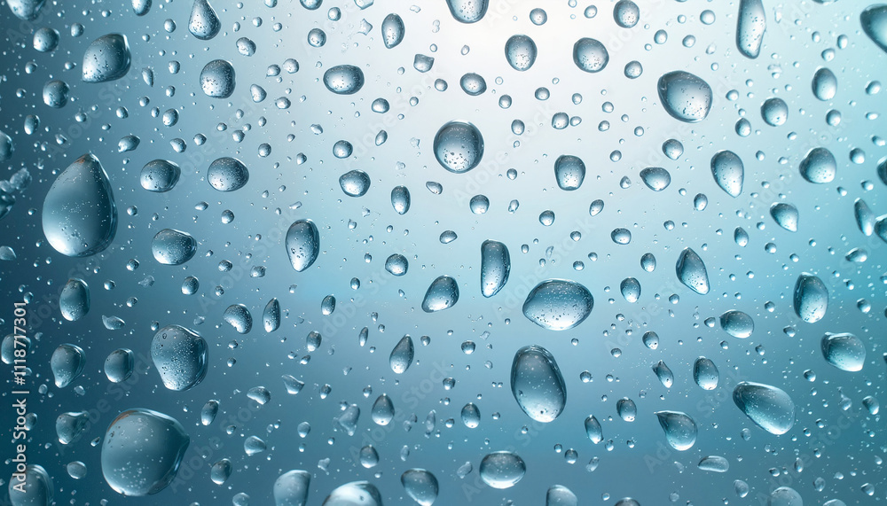 Water droplets on glass with blue gradient background Water droplets on glass with blue gradient background