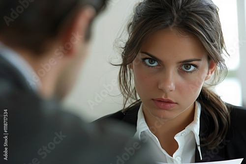 Man Attempting to Harass Businesswoman Holding Documents in Close-up Shot