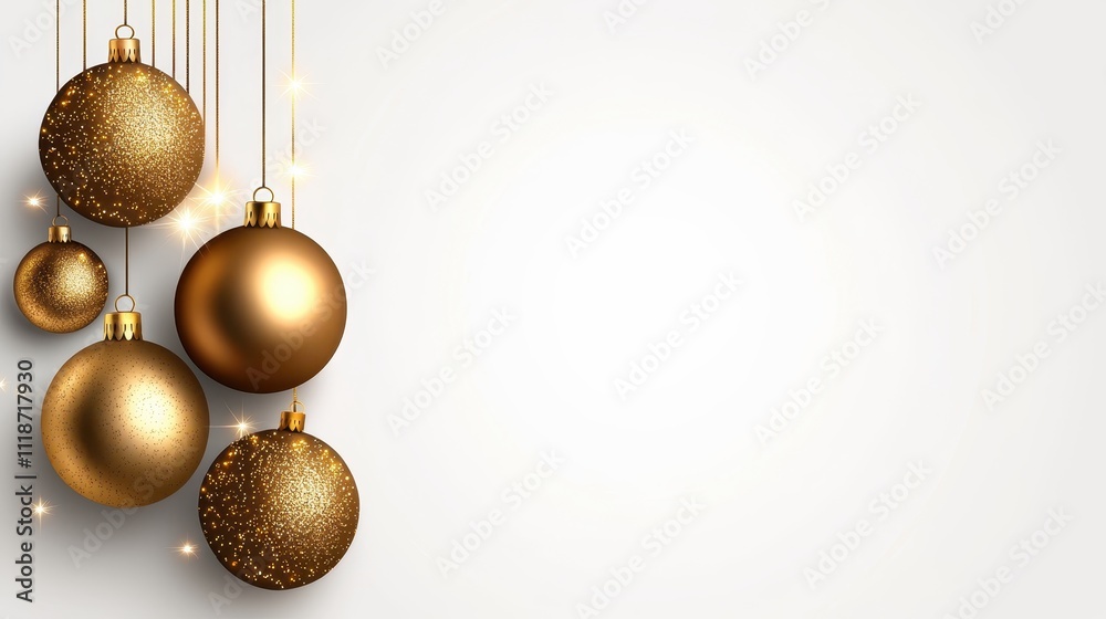 Elegant Golden Christmas Ornaments Hanging on a Soft Background Elegant Golden Christmas Ornaments Hanging on a Soft Background