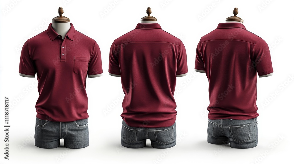 3D Render Mockup of Burgundy Polo T-Shirt on Mannequin. Generative AI
