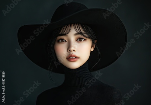 Haunting Elegance: Hyper-Realistic Portrait of a Korean Woman with Glowing Blue Eyes