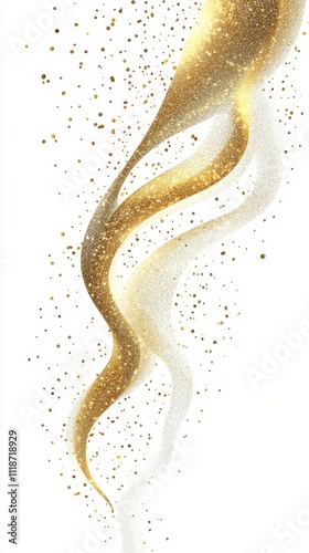 Elegant golden swirl with sparkling accents on a white background that adds a touch of glamor