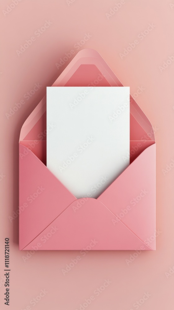 Soft pink envelope with blank card surrounded by decorative pink petals on a pastel surface Soft pink envelope with blank card surrounded by decorative pink petals on a pastel surface