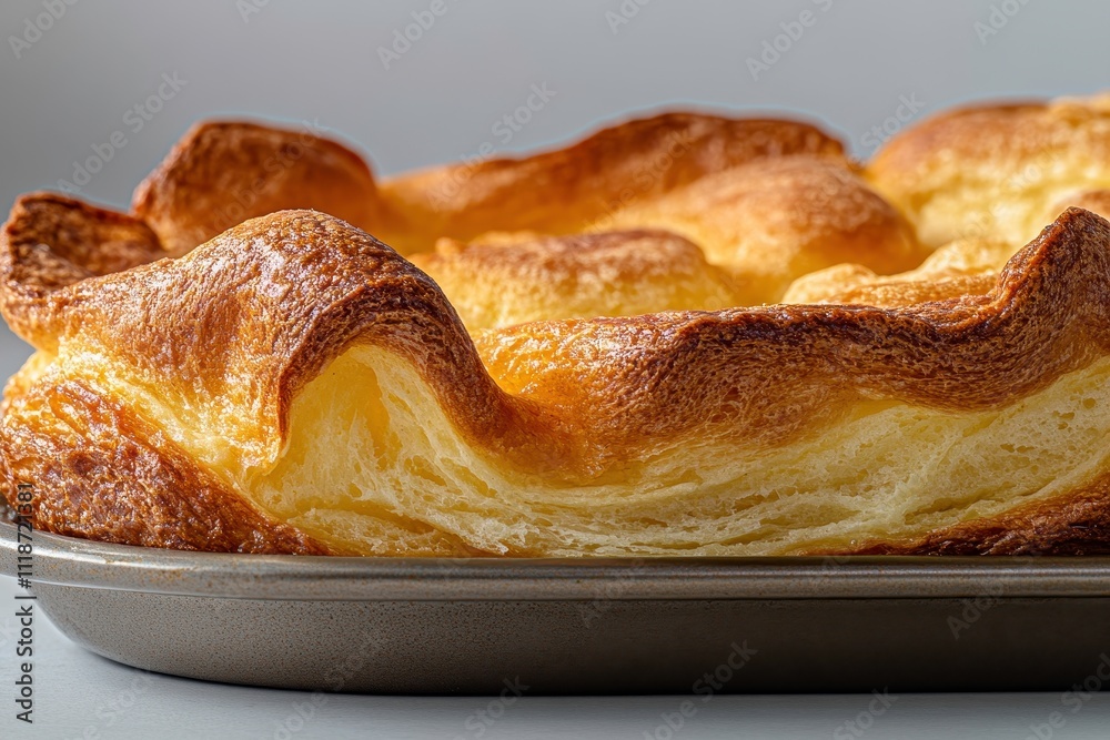 Golden Brown Yorkshire Pudding in a Baking Tray Highlighting Fluffy, Airy Texture Perfect for Traditional British Cuisine and Family Gatherings Golden Brown Yorkshire Pudding in a Baking Tray Highlighting Fluffy, Airy Texture Perfect for Traditional British Cuisine and Family Gatherings