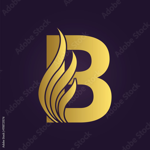 Elegant Metallic Gold 'B' Logo with Flame Design on Dark Background 