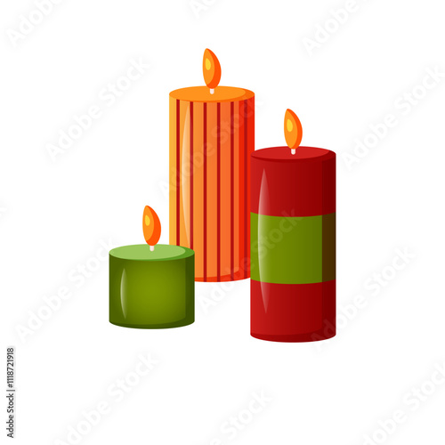 Christmas candles isolated on white background. Vector graphics.