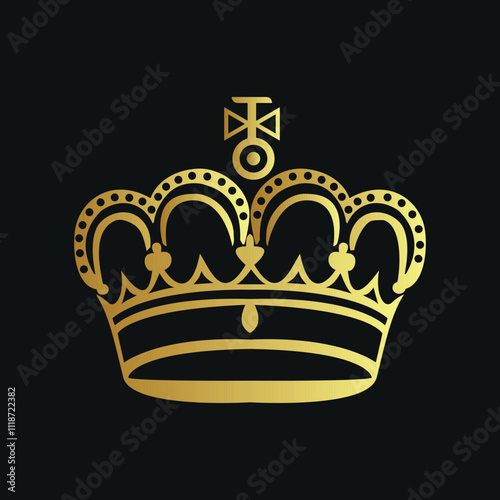  Elegant Golden Crown with Symmetrical Design on Black Background
