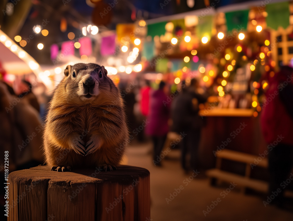 Groundhog Celebrating Groundhog Day at Festive Market Groundhog Celebrating Groundhog Day at Festive Market