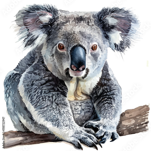 A watercolor vector of a Koala, isolated on a white background. Koala vector.