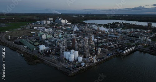 Chemical production facility, Dordrecht, The Netherlands, Aerial drone video. photo