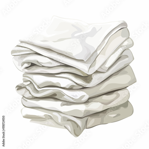 Professional crumpled tablecloths in stacks on white background for hospitality industry photo