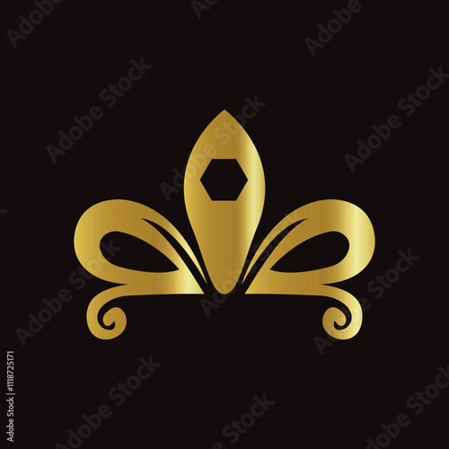 Elegant gold logo with teardrop shape and wing-like elements on black background in a luxurious design