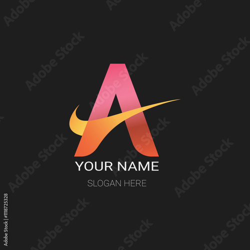 Gradient letter A logo design with a dynamic swoosh element