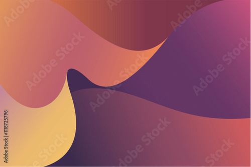 Abstract gradient background with flowing waves in warm tones of orange yellow and purple hues