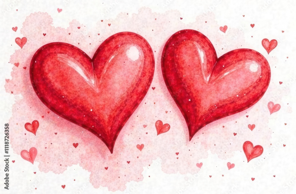 two watercolor hearts on a pink background two watercolor hearts on a pink background