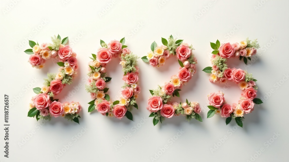 Floral numbers for New Year in pastel tones, crafted with seasonal flowers on a white background. Natural elegance and fresh charm. Floral numbers for New Year in pastel tones, crafted with seasonal flowers on a white background. Natural elegance and fresh charm.