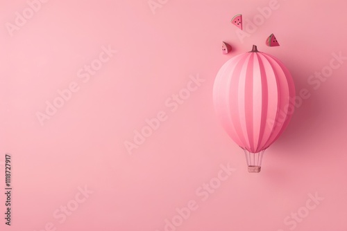 Hot air balloon watermelon on pink background for holiday. photo