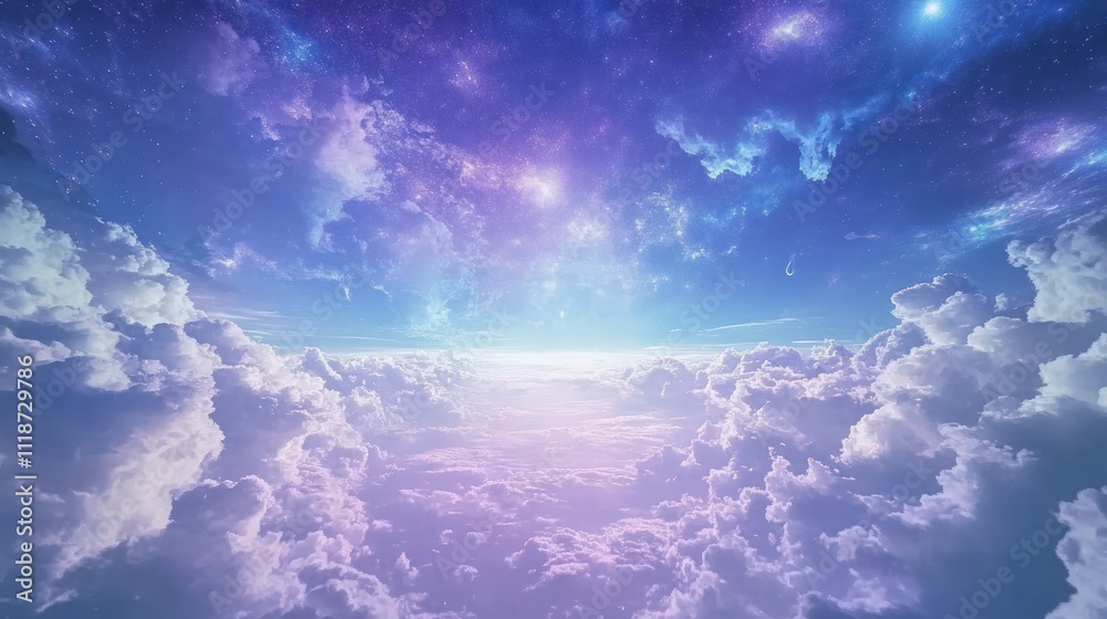 Ethereal sky filled with clouds and cosmic colors Ethereal sky filled with clouds and cosmic colors