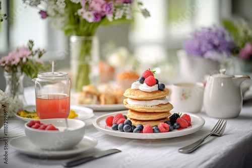 Elegant Pancake Breakfast with Fresh Berries