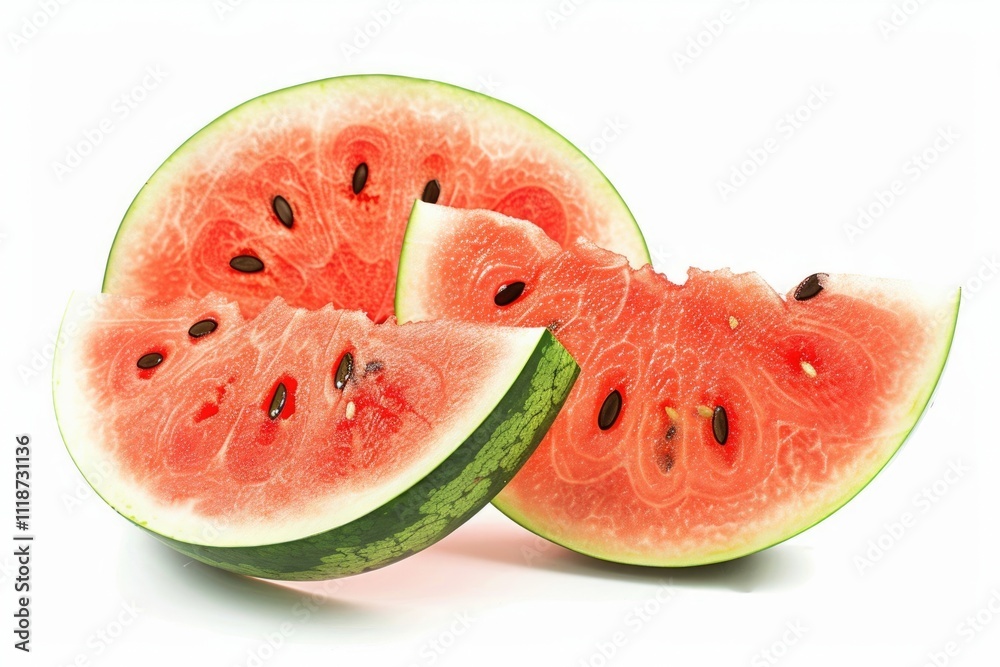 Ripe watermelon slices on white background isolated cutout. Ripe watermelon slices on white background isolated cutout.