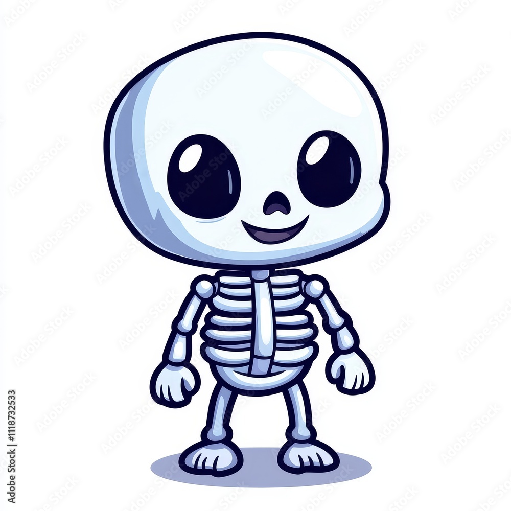 Fototapeta premium In modern format, a charming skeleton figure is shown detaching its head