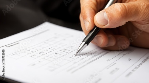 Wallpaper Mural A hand holding a pen, filling out a form or document on a table. Torontodigital.ca