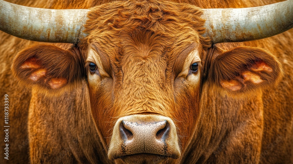 A close-up of a brown bull with prominent horns and expressive eyes. A close-up of a brown bull with prominent horns and expressive eyes.