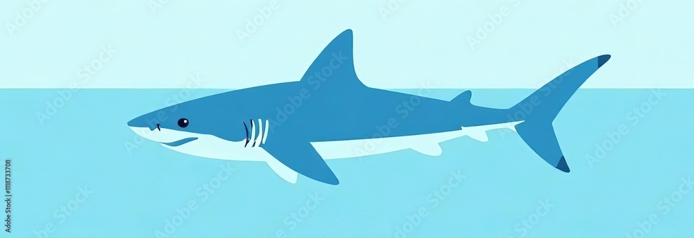 Minimalist vector baby shark with geometric design and ocean tones Minimalist vector baby shark with geometric design and ocean tones