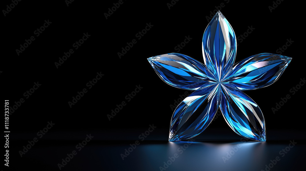 luxurious crystal star with blue facets, beautifully illuminated against dark background, creating elegant and captivating display luxurious crystal star with blue facets, beautifully illuminated against dark background, creating elegant and captivating display