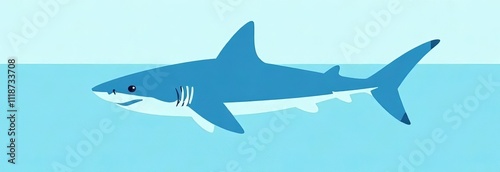 Minimalist vector baby shark with geometric design and ocean tones