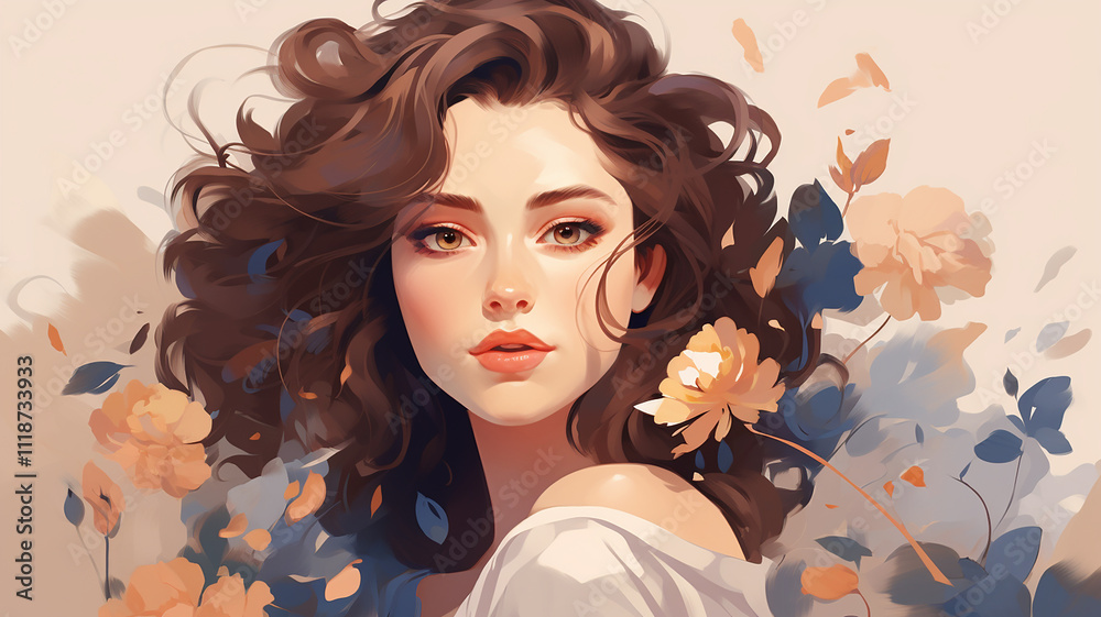 Portrait of an elegant girl vector, soft pastel colors. Portrait of an elegant girl vector, soft pastel colors.