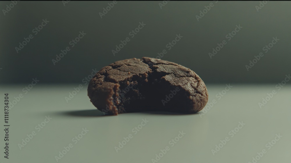 Naklejka premium A close-up of a bitten chocolate cookie on a simple background.
