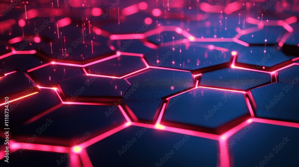 A futuristic hexagonal pattern with glowing edges and rain-like effects. A futuristic hexagonal pattern with glowing edges and rain-like effects.
