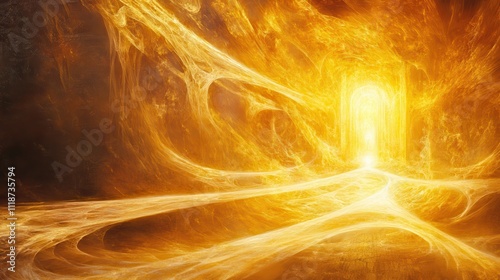 Abstract Illustration of the Holy Grail Highlighted in Flowing Golden Light and Ethereal Spiritual Glow