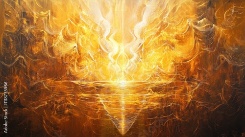 Abstract Illustration of the Holy Grail Highlighted in Flowing Golden Light and Ethereal Spiritual Glow