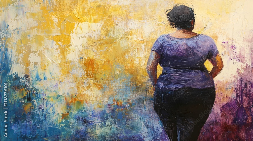 Obraz premium A painting in an impressionistic style, emphasizing the emotional aspects of the weight loss journey