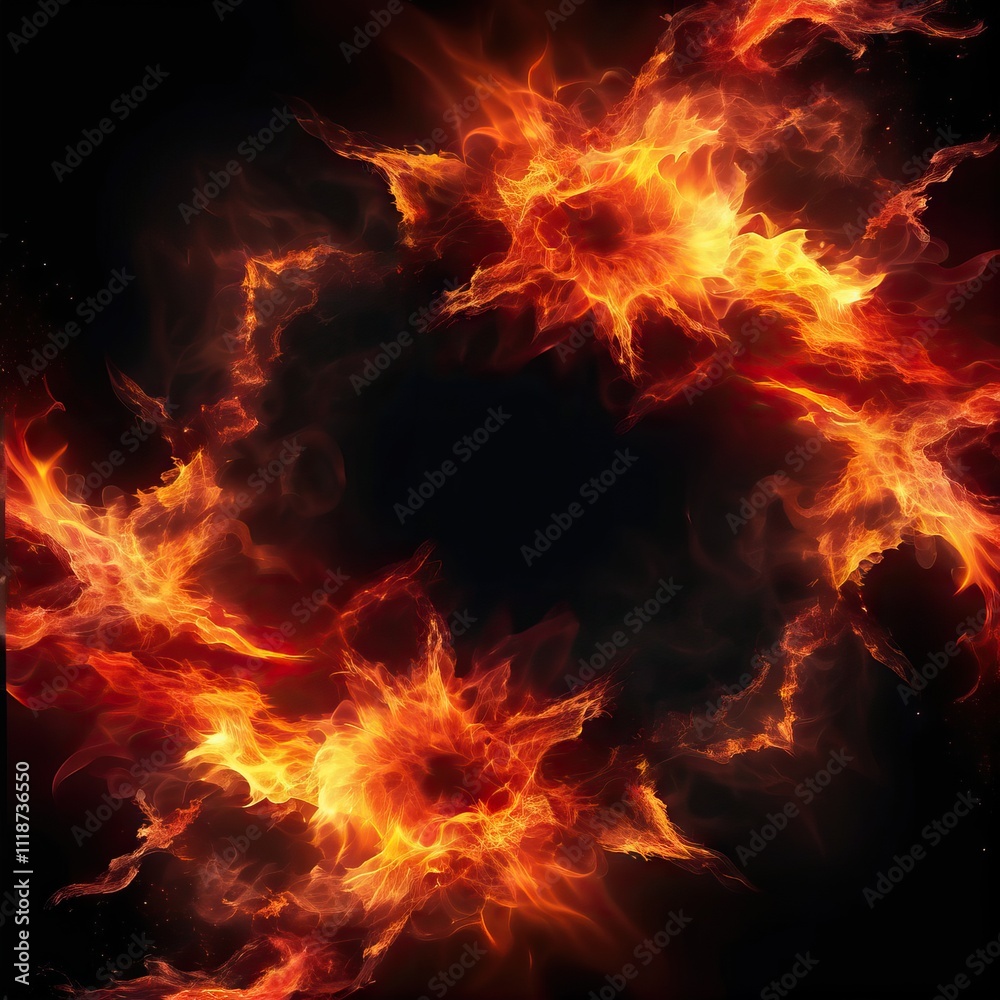 Fiery circular explosion with intense flames Fiery circular explosion with intense flames