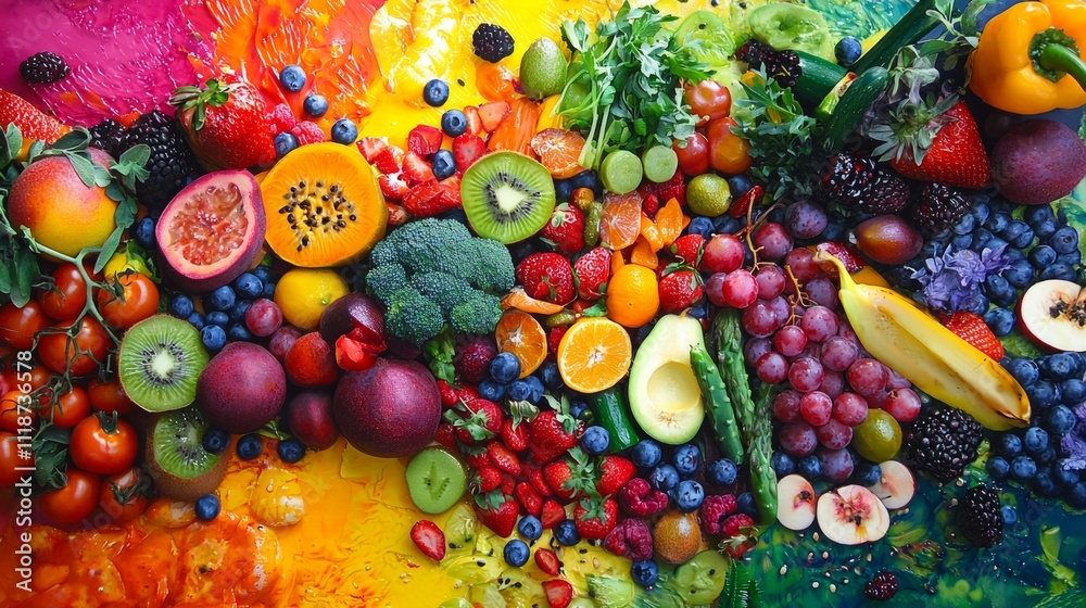 A vibrant and appetizing image of a balanced meal, showcasing colorful fruits, vegetables, lean proteins, and whole grains A vibrant and appetizing image of a balanced meal, showcasing colorful fruits, vegetables, lean proteins, and whole grains