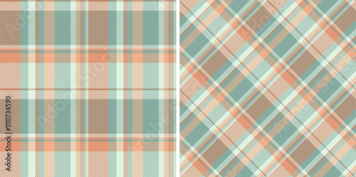 Seamless pattern textile of tartan fabric texture with a vector plaid background check. Set in earth colors for windowpane print blouse, sheath dress, skinny pants.