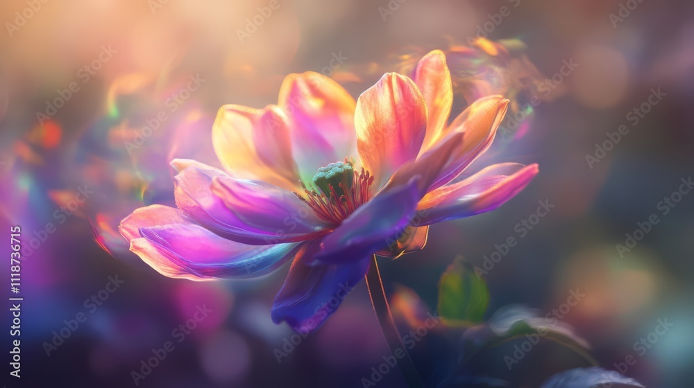 Fototapeta premium Vibrant iridescent flower in soft light.