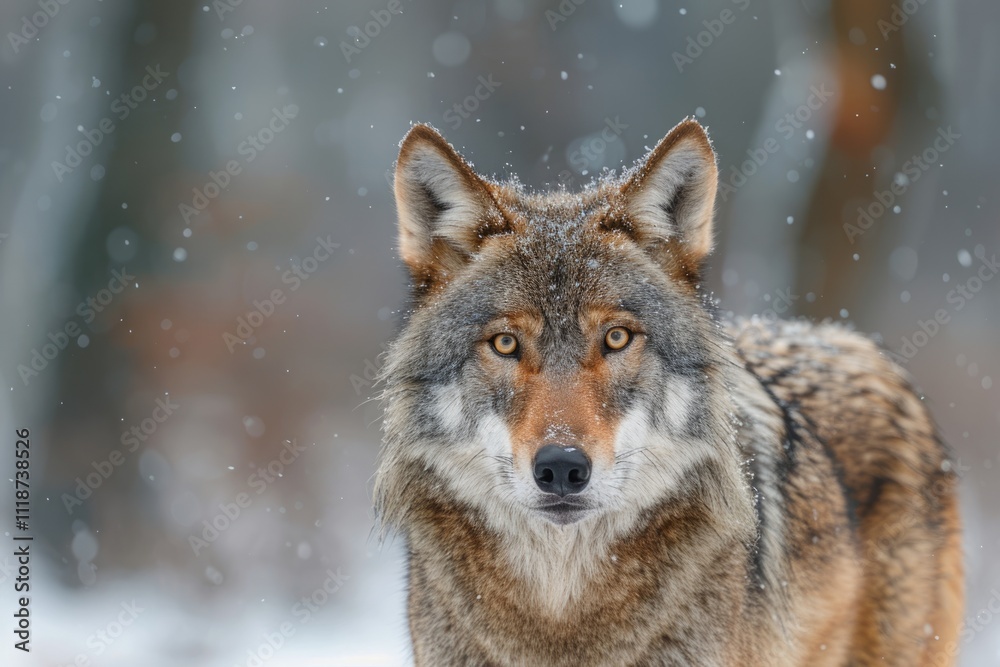 Close up winter portrait of Eurasian wolf in East Europe. Close up winter portrait of Eurasian wolf in East Europe.