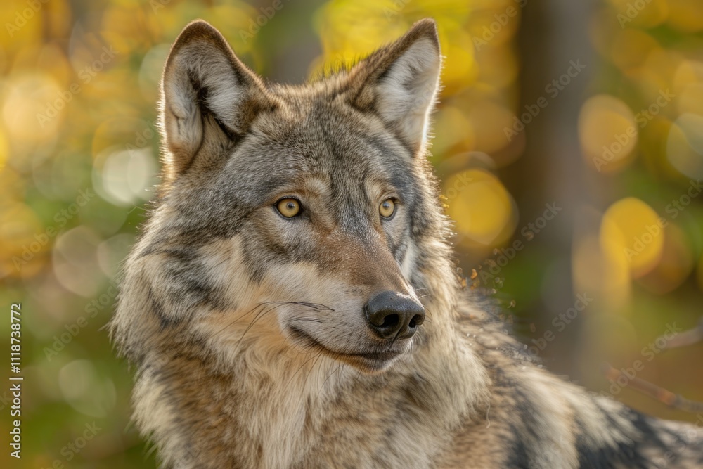 Close up portrait of Canadian Timber Wolf in summer forest. Close up portrait of Canadian Timber Wolf in summer forest.