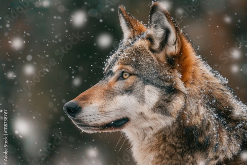 Gray wolf portrait with snow in Ely  Minnesota. photo