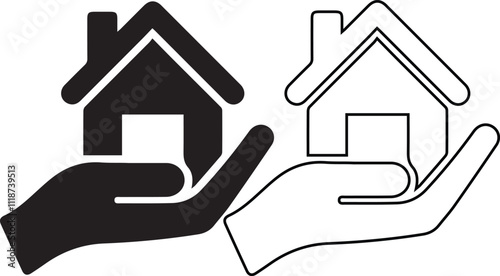 Home care icon in flat style. Hand hold house vector illustration on white isolated background. Building quality business concept. flat hand and home icon Web home flat icon for apps and websites