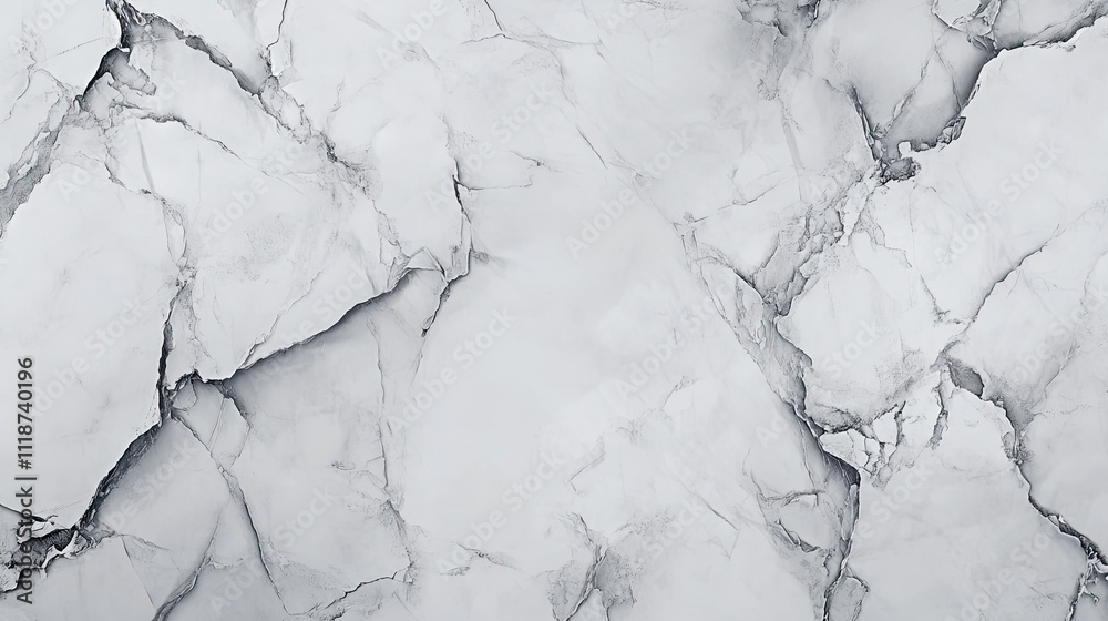 Fototapeta premium Elegant white marble texture showcasing unique gray veining and natural cracks.